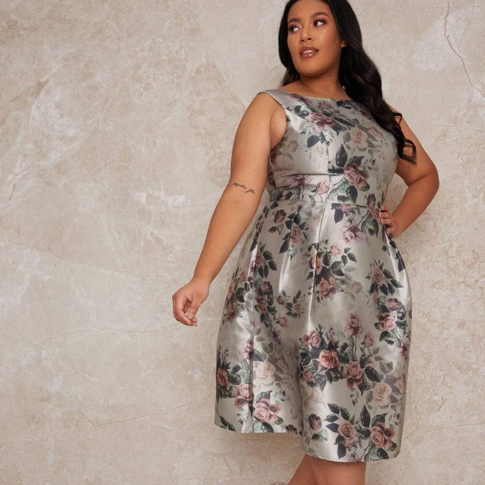 NWT Chi Chi London Plus Size Floral Midi Dress Green Size 14